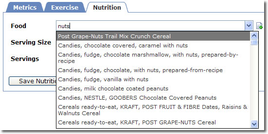 Select from our database of over 7000 foods with nutritional data or add your own